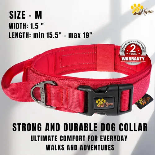 Vista 2 de ADITYNA Collar táctico para perros medianos, acolchado suave, resistente, de servicio, ajustable, militar, K9 rojo mediano con asa