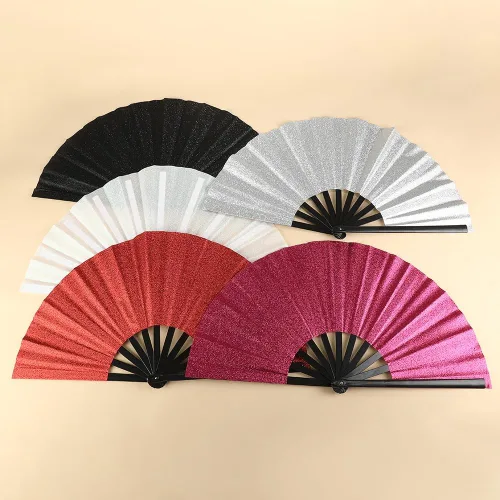 Vista 18 de Huralona Paquete de 5 abanicos plegables grandes de tela para fanáticos de rave, fanáticos chinos de Kung Fu Tai Chi para festivales y danzas