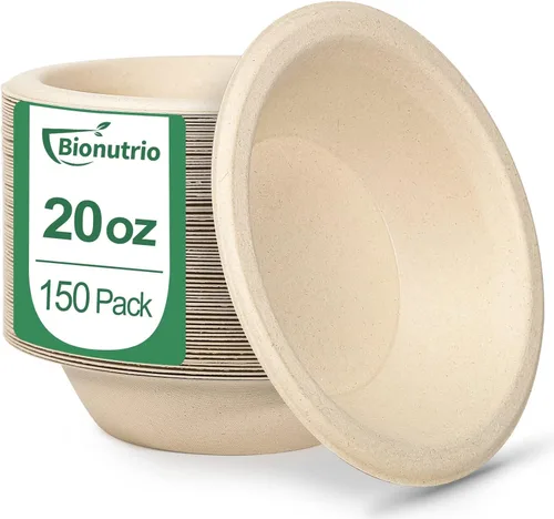 Vista 9 de Cuencos desechables de papel para sopa – Paquete de 50 unidades, resistentes, biodegradables y compostables hechos de caña de azúcar, 20 onzas