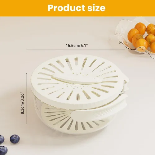 Vista 2 de Cuenco multifuncional para lavar frutas y verduras, cuenco para lavar frutas con colador, recipiente con tapa, escurridor de frutas con asa