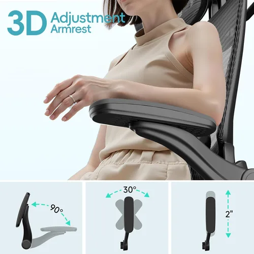 Vista 7 de Alllion Silla de oficina ergonómica de malla, silla de escritorio para el hogar cómoda con respaldo alto, soporte lumbar ajustable, reposacabezas