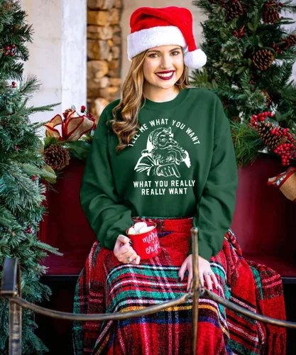 Vista 3 de MNLYBABY - Suéter navideño con texto Merry Christmas y Tell Me What You Want para mujeres, para las fiestas