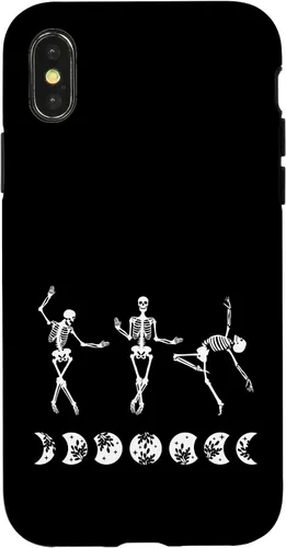 Vista 4 de Carcasa divertida para iPhone 15 con diseño de esqueletos bailarines y fase lunar New Age Emo Goth