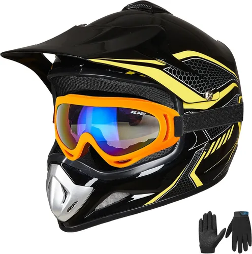 Vista 12 de ILM - Casco para niños o jóvenes para motocross o cuatrimoto o calle, de cara completa, para moto, incluye lentes y guantes, aprobado por el DOT