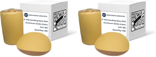 Vista 12 de Benchmark Abrasives PSA Gold - Discos de lijado autoadhesivos de 6 pulgadas con granos de óxido de aluminio, papel de lija DA automotriz, rollo