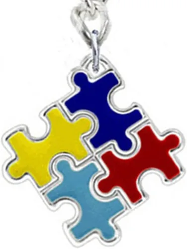 Vista 2 de Conciencia del autismo Colorido Puzzle Pieza Charm Llavero Llavero Del Coche Regalo Unisex - Multicolor GlobalDeal, Multi colorido