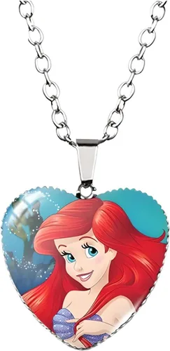 Vista 5 de 925 Sterling Silver Mermaid Necklace For Girls 4-6, The Little Mermaid Heart Necklace Glass Printed Photo Pendant, Handmade Jewelry For Boys And