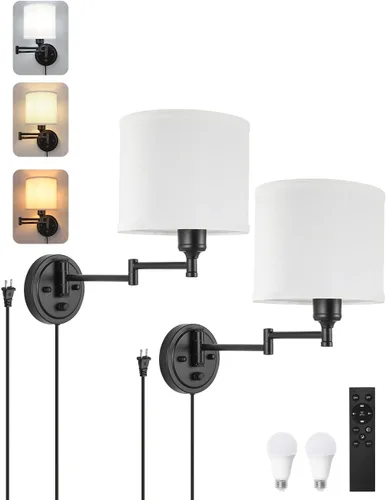 Vista 16 de GOODATE Apliques de pared regulables, lámpara de pared con brazo oscilante, juego de dos apliques de pared, lámpara de pared enchufable, juego de 2