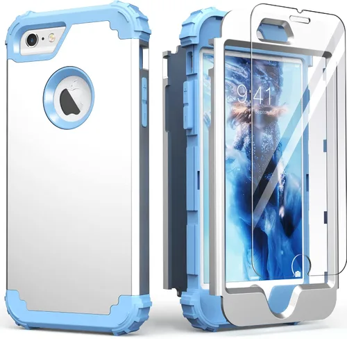 Vista 24 de IDweel Funda para iPhone 6S, funda para iPhone 6 con protector de pantalla, 3 en 1, resistente, absorción de impactos, cubierta de policarbonato