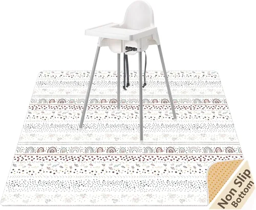 Vista 12 de Tapete de salpicaduras para bebé debajo de la silla alta, tapete de salpicaduras de 51 x 51 pulgadas, tapete impermeable y lavable, protector
