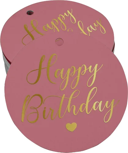 Vista 36 de Etiqueta de papel para colgar con texto en inglés «Happy Birthday» (50 unidades)