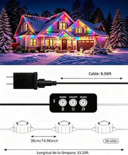 Vista 6 de Luces Permanentes para Exteriores, Luces de Navidad Inteligentes para Exteriores con IC+RGB 20 LED, Iluminación de Aleros Impermeable IP67 con 213