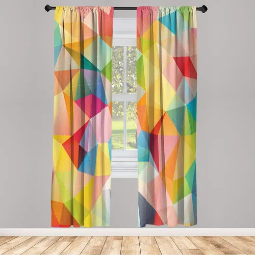 Vista 28 de Ambesonne - Cortinas amarillas para ventana, arte moderno escandinavo de escena de jardín con flores de tulipán y mariposas bailando, juego de 2