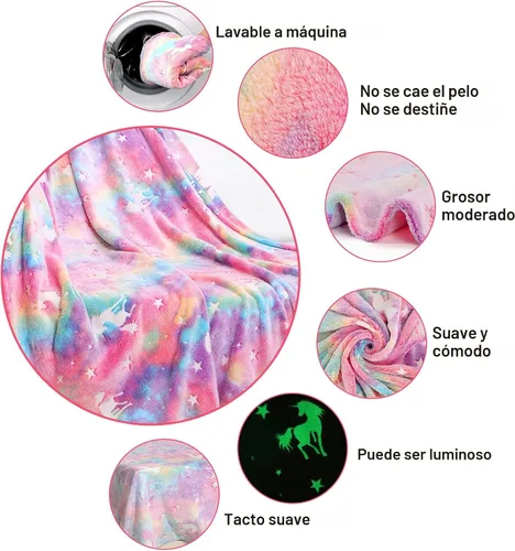 Vista 4 de SALIMAH Manta que brilla en la oscuridad, regalos de unicornios para niñas, juguetes para niñas de 2, 3, 4, 5, 6, 7, 8, 9, 10 años, mantas suaves