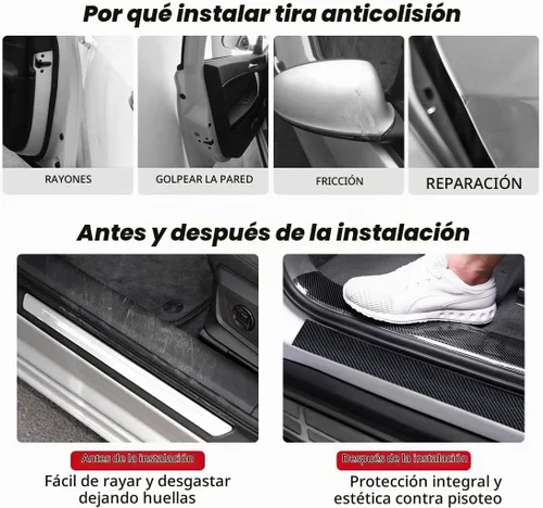 Vista 2 de CloudBuyer Protector universal para borde de puerta de automóvil, película de vinilo negro brillante 5D de fibra de carbono con protección