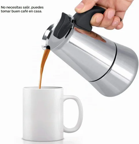 Vista 2 de Cafetera de café expreso, cafetera portátil de acero inoxidable, cafetera expreso, clásica para el hogar, la oficina (3.3 fl oz)