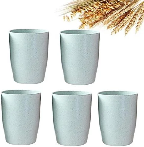 Vista 6 de Paquete de 5 vasos de paja de trigo irrompible reutilizable para beber saludable (12 onzas), color beige