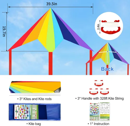 Vista 6 de 3 Pack Kite, Kites for Kids Ages 4-8 8-12, Beach Kite for Easy to Fly