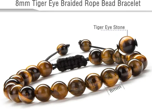 Vista 2 de Hamoery Pulsera de regalo para hombres y mujeres, cuerda trenzada natural, ojo de tigre, pulsera de yoga, pulsera 21018, Piedra