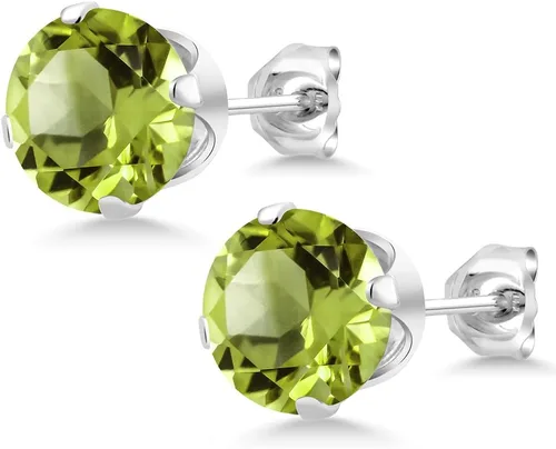 Vista 4 de Aretes de plata de ley con piedras preciosa de peridoto verde de 1 quilates y 1/4", para mujer