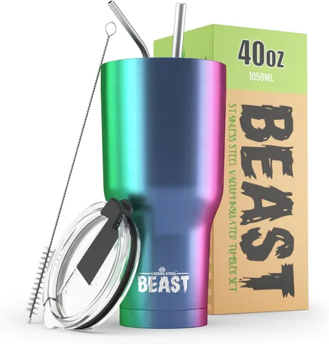 Vista 60 de Beast Vaso de 10 oz de Acero Inoxidable con Aislamiento al Vacío para Café y Hielo de Doble Pared Termo de Viaje (Blanco Ártico)