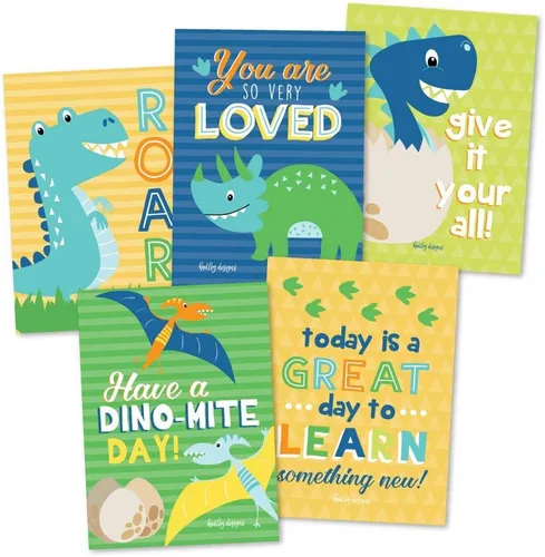 Vista 4 de Notas para la lonchera para niños: 25 notas inspiradoras y motivacionales para niños, tarjetas de almuerzo de dinosaurio con afirmaciones positivas