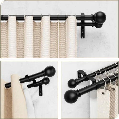 Vista 4 de GXOACKJ Barras de cortina dobles para ventanas de 36 a 60 pulgadas de largo, barra de cortina doble decorativa ajustable resistente con remates