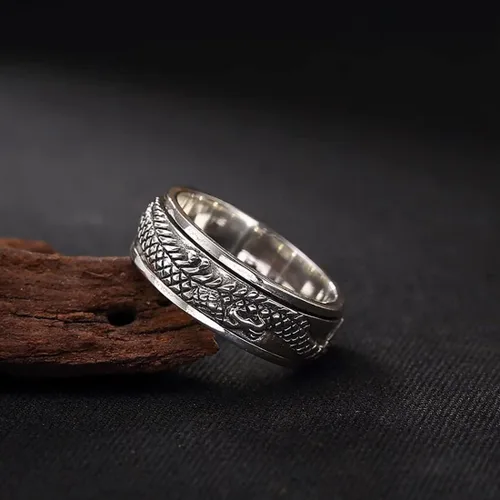 Vista 3 de JUNTEN Anillos de plata de ley 925 con diseño de dragón gótico vintage para hombres y mujeres, anillo antiansiedad y preocupación para aliviar
