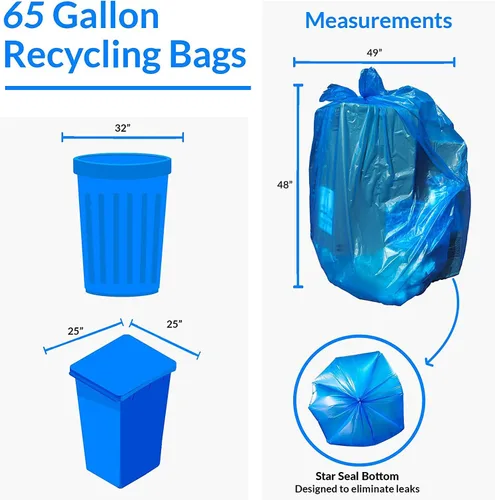 Vista 5 de Reli. Bolsas de reciclaje azules de 65 galones, 100 unidades, resistentes, bolsas de basura grandes