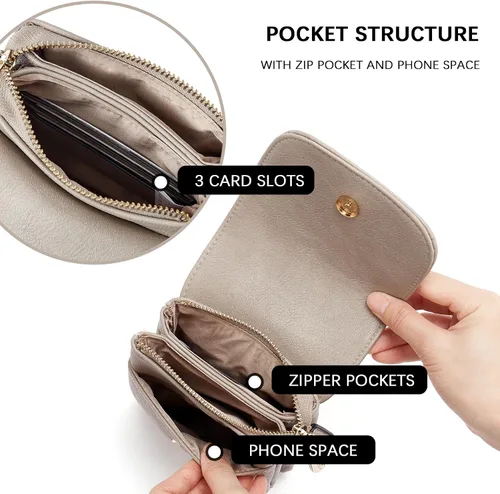 Vista 4 de Bolso bandolera pequeño de piel vegana BOSTANTEN para mujer, con diseño de cartera para celular, con correa ajustable