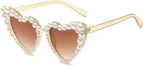 Vista 3 de COTIA Gafas de sol de lujo con perlas de amor y corazón para mujer, gafas de sol casuales brillantes