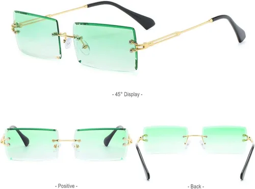 Vista 3 de BAWUYI Gafas de sol rectangulares sin montura de los años 90 y 2000 para mujeres y hombres, accesorios Y2K, vintage, retro, sin marco, gafas