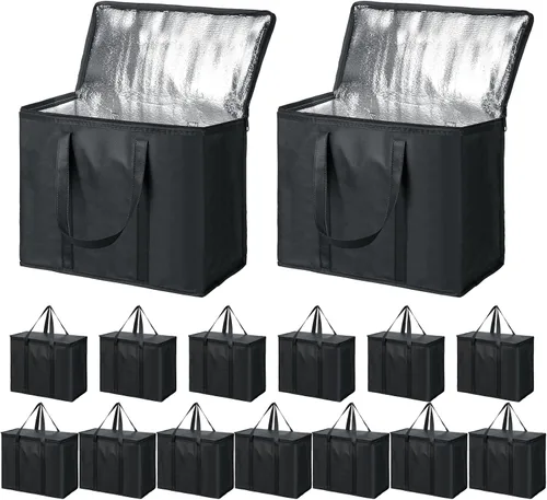 Vista 12 de Kenning 8 piezas de bolsas de compra grandes aisladas reutilizables con cremallera resistente y asas, bolsas de transporte enfriadoras plegables