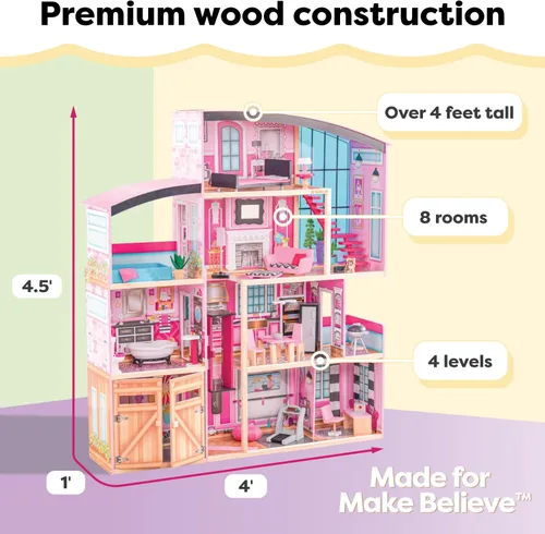 Vista 3 de KidKraft Casa de muñecas de madera Shimmer Mansion para muñecas de 12 pulgadas