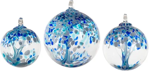 Vista 3 de Dale Tiffany Vidrio soplado a mano, 3 pulgadas de diámetro, color aguamarina, Colección Árbol de la Vida, Globo de Bruja Colgante para Jardín