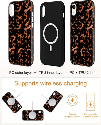 Vista 653 de Jusy Funda compatible con MagSafe con estampado de caparazón de tortuga marrón para iPhone 7/8/SE, cubierta protectora de TPU suave magnética