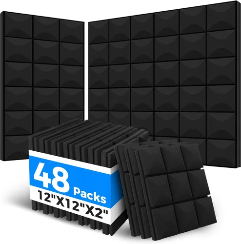 Vista 8 de Juego de 52 paneles acústicos, 1 x 12 x 12 pulgadas, cuñas de espuma para estudio, panel de alta densidad, espuma insonorizada para paredes