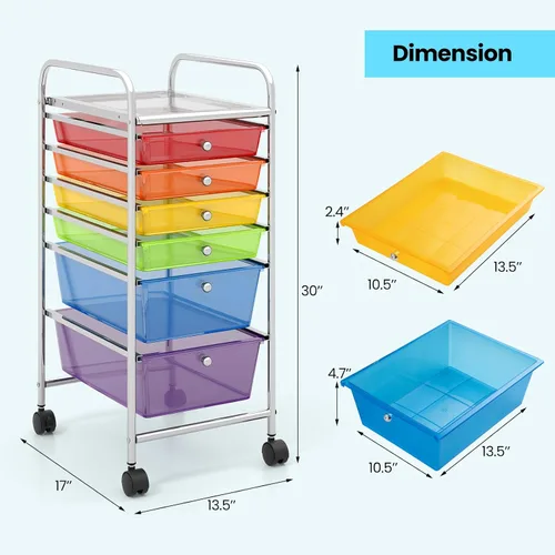 Vista 3 de HOMGX - Carrito de almacenamiento con ruedas de 6 cajones, carrito organizador de 6 cajones, carrito de cajones de almacenamiento, carrito rodante