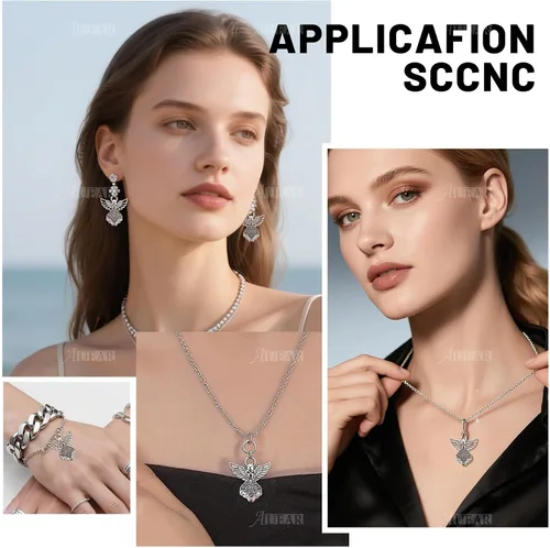 Vista 4 de AUEAR, Colgantes de plata antigua con dijes de ángel para hacer joyas de bricolaje, collar y pulsera