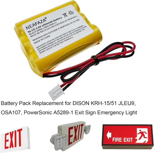 Vista 4 de Señal de salida Ni-CD de 3.6 V, 1000 mAh, batería de emergencia compatible con OSA107 PowerSonic A5289-1 DISON KRH-15/51 KRH15/51 JLEU9