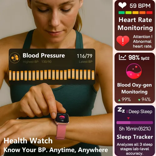 Vista 3 de MorePro Rastreador de fitness con monitor de frecuencia cardíaca 24/7 / presión arterial, seguimiento de oxígeno en sangre/sueño, más de 120