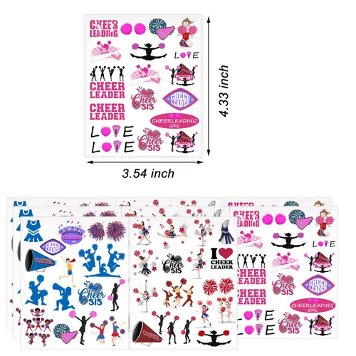 Vista 2 de Oringaga 384 tatuajes temporales de porristas para niños, juego de porristas deportivas, chicas, danza, cumpleaños, baby shower, suministros
