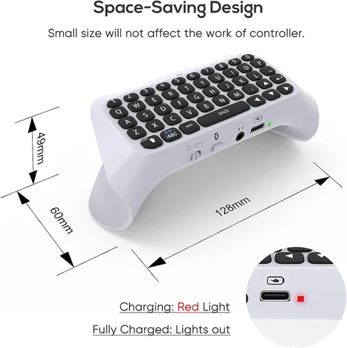 Vista 2 de Teclado de control inalámbrico para PS5, Bluetooth 3.0 Mini Gamepad portátil Chatpad con altavoz integrado y conector de audio de 0.138in