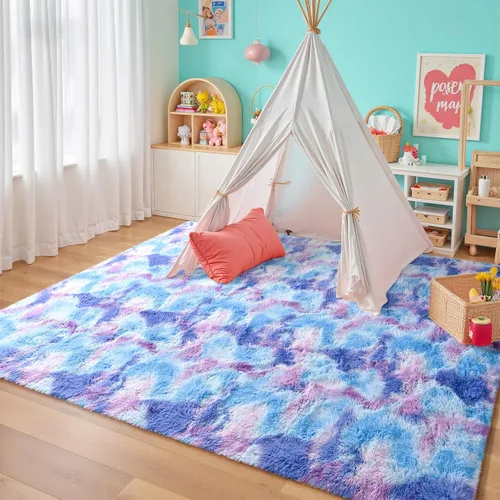 Vista 26 de junovo Alfombra de área lavable y antideslizante, alfombras de área pequeñas y esponjosas, alfombra peluda para sala de estar, alfombra suave