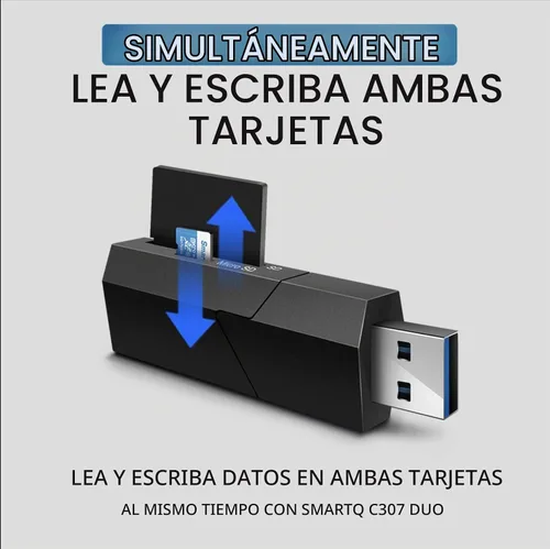 Vista 4 de SmartQ C307 DUO Lector de tarjetas SD portátil USB 3.0 Adaptador de tarjeta de memoria flash Hub para SD, Micro SD, SDXC, SDHC, MMC, Micro SDXC