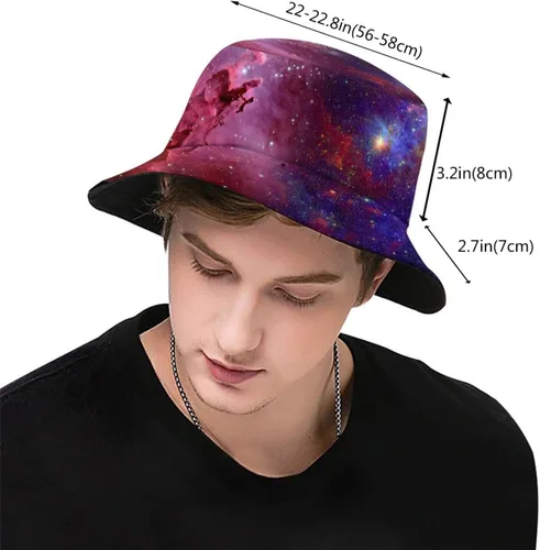 Vista 3 de Sombrero de pescador con patrón de galaxia, sombrero de pescador de estrella, gorra de playa para adultos, mujeres, hombres, viajes, camping