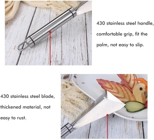Vista 7 de MIXCUT Cuchillo para tallar frutas, decoración de platos de bricolaje, herramientas de tallado de forma triangular de acero inoxidable, cuchillo
