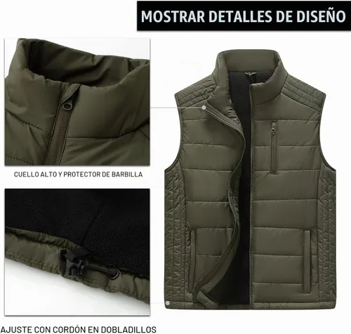 Vista 3 de Msmsse Chalecos de Abrigo para Hombre Chalecos de Invierno Acolchados con Relleno Chaleco Gilet Cuello Levantado Chaleco Puffer Cálido 01 Verde