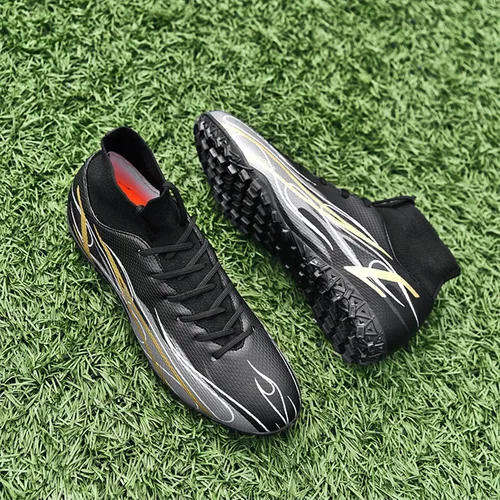 Vista 6 de luluboy Tacos de fútbol para hombre, zapatos de fútbol de alta calidad, con cordones, antideslizantes, botas de césped TF para interiores
