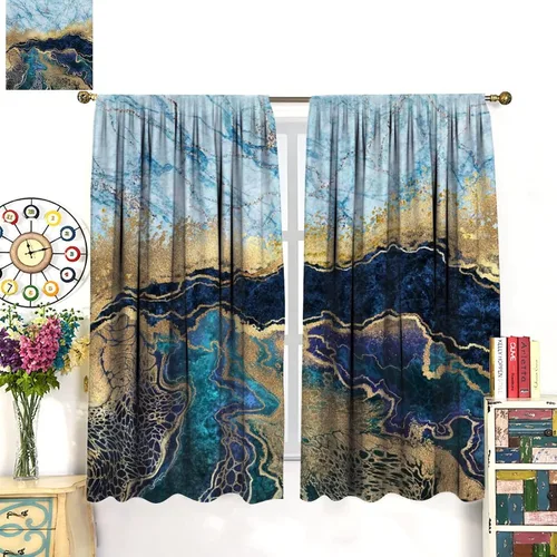 Vista 7 de Cortinas térmicas de mármol con rayas blancas y doradas, para cumpleaños, cortinas térmicas para invierno, oscurecimiento de habitación, cortinas